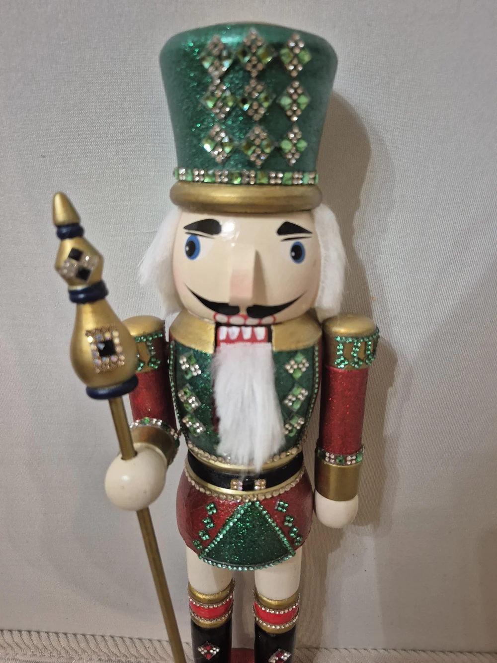 Festive Green & Red Nutcracker Soldier Holiday Figurine